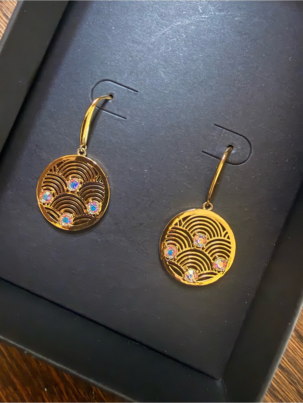 Kurt Geiger Gold Wave-Pattern Drop Earrings with Iridescent Stones